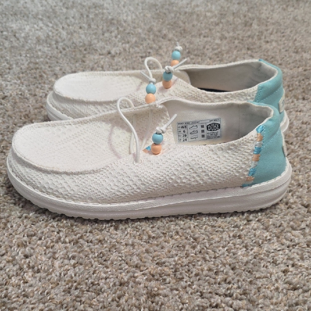 Hey Dude Women's Cream and Blue Sneakers